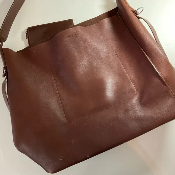 ALL SAINTS Leather Tote Paradise North/South Shoulder Bag Brown Cow Authentic - Picture 5 of 16